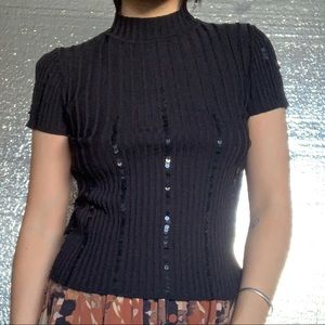 Vintage 90s goth black knit turtleneck top